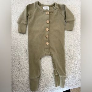 Mebie Baby Button Down Olive Romper